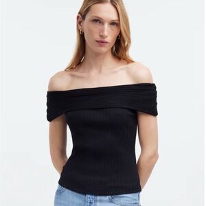 Madewell Ribbed Off The Shoulder Top in Black - Size Small S